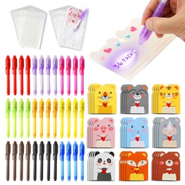 DazSpirit Pack of 36 Secret Pens with Cute Animal Cards and Gift Bags, Magic Pens with UV Light Party Bag Filler for Boys and Girls, Invisible Pen Spy Pen for Party Bags Children