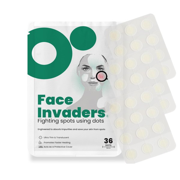Face Invaders Acne Patches | Pack of 36 Translucent Hydrocolloid Pimple Patch Spot Treatment Stickers for Face and Body | Fast-Acting, Vegan & Cruelty Free Skin Care