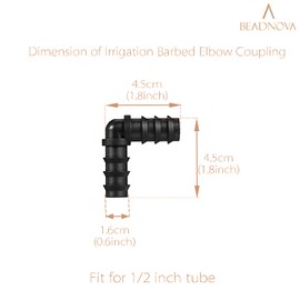 BEADNOVA Drip Irrigation Parts 10 Pcs 1/2 Inch Barbed Elbow Couplings Fittings Drip Line Connectors for 1/2 Inch Irrigation Tubing Garden Watering System (10pcs)