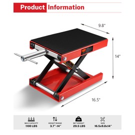 1100LB Motorcycle Lift Scissor Jack,3.7"-14" Lift Height Wide Deck Center Scissor Lift Stand for Cruisers, Touring, ATVs, UTVs, Dirt Bikes