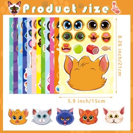 24 Sheets Cats Stickers for Kids, Make a Cat Face Stickers, Make You Own Cats Stickers Animal Stickers for Kids, Birthday Gift Party Favors Supplies Teacher Art Craft, Games School Activity Reward