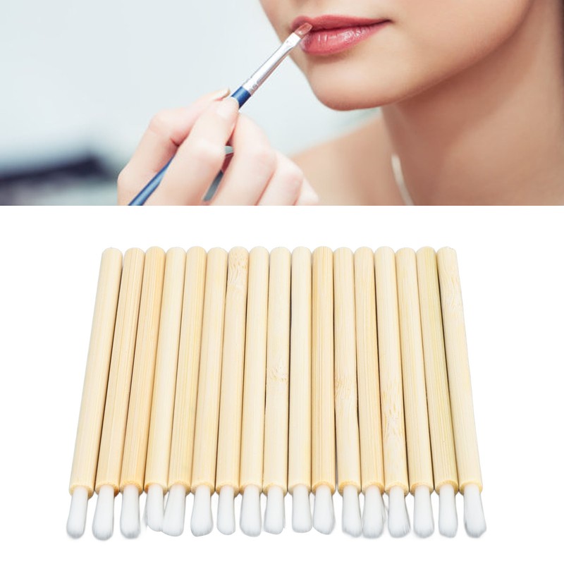 100pcs Disposable Lip Brush Nylon Fiber Bamboo Handle Lipstick Brush