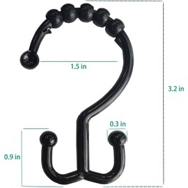 Resze 12 PCS Black Plastic Double Shower Curtain Hooks, Multi-Functional Rings for Bathroom Shower Curtain,Shower Curtain Liner and Kitchen Supplies, etc.