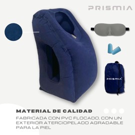 Prismia Inflatable Travel Pillow for Airplane, Car, Train, Bus, Office, Includes Earplugs, Eye Mask and Carry Bag, Inflatable Neck Pillow, Navy Blue