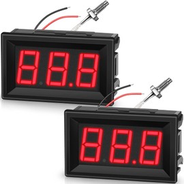 2 Medidores de Temperatura Digital -30-800 Grados Centígrados con Sensor de Temperatura de Termopar Tipo K de 0.5 Metros y Protección de Polaridad Inversa de 2 Cables con Pantalla LED Roja Caja Negra