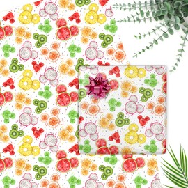 19.7x27.6 inch Summer Fruits Wrapping Paper for Kids Girls Boys, 10 Sheets Berries Print Gift Wrap Art Paper Bulk for Happy Birthdays Baby Showers Holiday Party Decoration Supplies