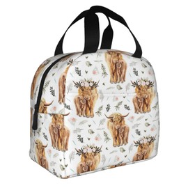 Highland Cow Lunch Box Farmhouse Cow Insulated Lunch Bag for Kids Women Men Reusable Cooler Rustic Country Lunch Tote Bag with Front Pocket for Girls Boys Students School Office Picnic Travel