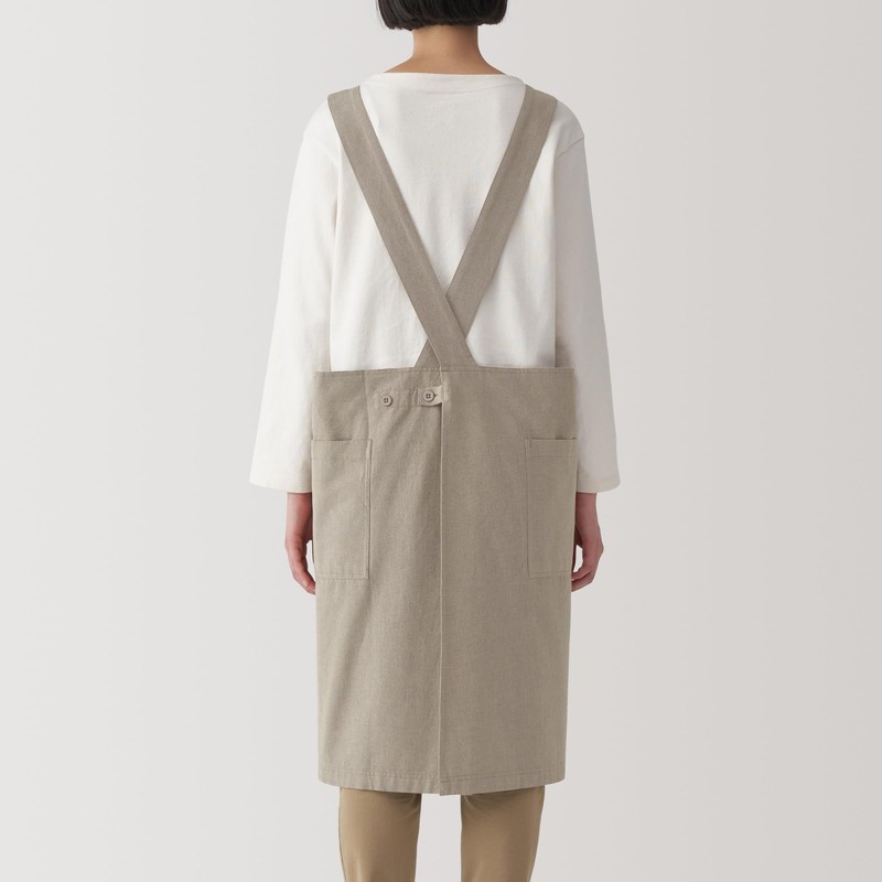 MUJI 84376184 Cotton Flat Weave Work Apron, Dark Beige, Unisex,