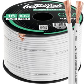 Install Link 16 Gauge Speaker Wire (White) for Car, Home or RV Audio Cable, 100ft, CCA