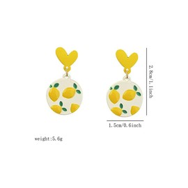 Handmade Love Heart Circle Earrings Chic Yellow Lemon Simple Summer Drop Dangle Earrings for Women