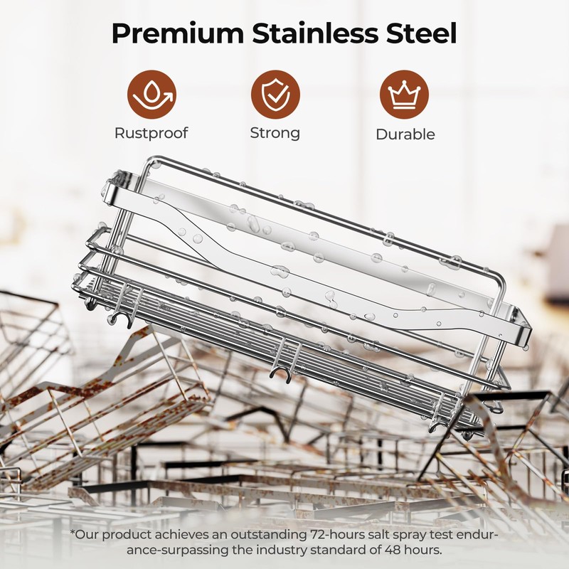 Orimade Shower Caddy Basket Shelf with 5 Hooks Adhesive Organizer