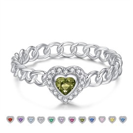 August Birthstone Link Rings for Women: 925 Sterling Silver Olive Heart Stacking Ring Size 4 for Sister Daughter Friends, Christmas Anniversary Birthday Dainty Gifts Jewelry for Loved One