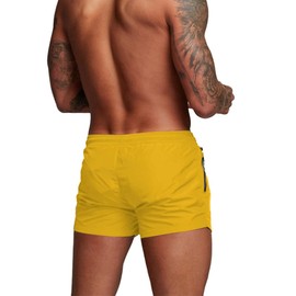 Donason - Traje de baño para hombre, secado rápido, pantalones cortos de playa para hombre, con forro de malla y bolsillos con cierre, Amarillo, Large