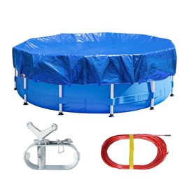 22FT Pool Covers for 18FT Above Ground Swimming Pools,Winter Pool Cover,Thick Round Tarp for Pools,with Winch and Cable,Heavy Duty (Blue/Black)