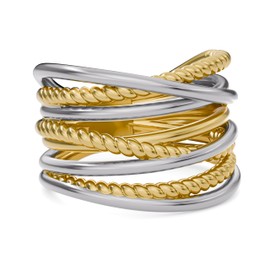 Aprilery Silver Plated Rings - Gold and Silver Rings Wire Cable Twisted - Two Tone Cross Fashion Statement Ring Cocktail Jewelry for Women Gifts (Twisted C, 9)