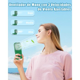 ZZCP Ventilador Portatil-Ventilador de Mano Plegable,Abanico Portatil de Mano de 3 Velocidades,Ventiladores de Bolsillo con Pantalla,Ventiladores Individual Portátil(Verde)