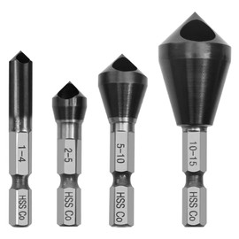 Chamfer Cutter for Stainless Steel, Hexagonal Shaft XMSSAA, Chamfer Drill, Deburring, Cobalt High Speed Steel (HSS-Co) M35, Titanium Nitride Aluminum Coating, For Steelworking, Hole Type, 4-Piece Set