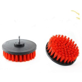 Drill Brush Heavy Duty 2PCS – Clean Tile & Grout 5X faster – Spin Away Rust, Soap Scum, Mineral Deposit, Hard Water Stain – 5″ Diameter Stiff Red Nylon Bristle with Metal Shaft Attachment