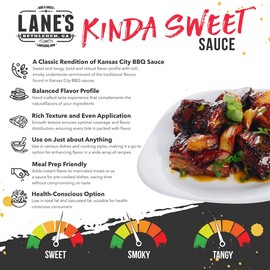 Lane's Kinda Sweet BBQ Sauce, All-Natural Chicken Marinade Barbecue Sauce, Perfect for Beef, Pork, Marinated Chicken Wing Sauce, Made in USA, 13.5 Oz