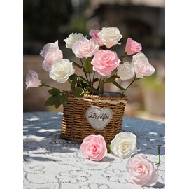 Pink and White Crepe Paper Rose Flower Craft Kit Handmade DIY Wedding Bouquets for Table Decorations Bridal Baby Shower Centerpiece Artistic Creations Set of 18