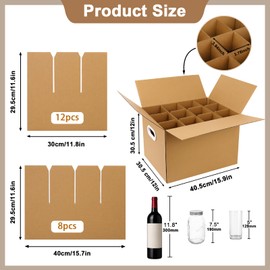 4 Set Moving Boxes with Glasses Divider Kits, Glass Packing Kit with 16x12x12 In Box, 3x4 Grid Corrugated Dividers for Dishes Wine Glasses Fragile Glassware Storage Supplies