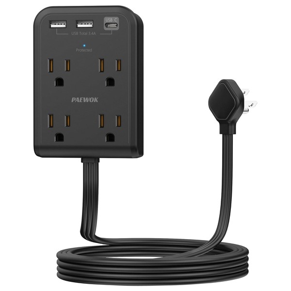Flat Electrical Outlet Extender with USB C Ports, 4 Outlet