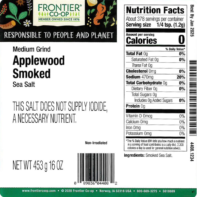 Frontier Applewood Smoked Sea Salt, 16 Ounce