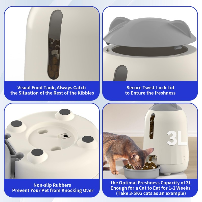 PAPIFEED Smart Automatic Cat Feeders, Dual Power Supply Cat Food