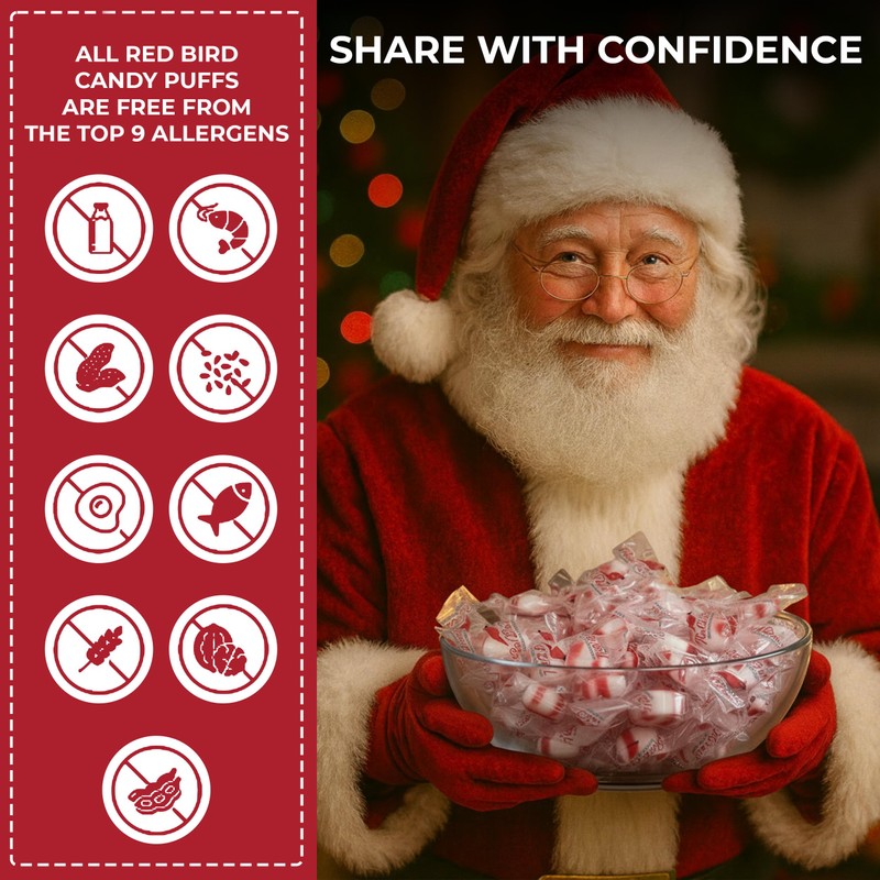 Red Bird Soft Peppermint Puffs, Christmas Candy Individually Wrapped, Perfect