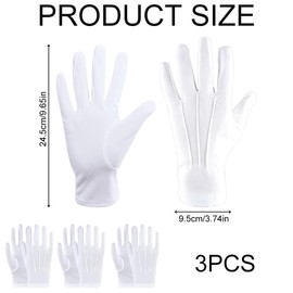 Azlanway White Cotton Gloves, 3 Pairs Reusable Soft Formal Gloves, Breathable Inspection Gloves for Police Uniform, Parade, Catering, Magician, Wedding, Ceremony or Costume Use