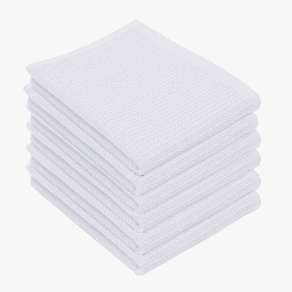 PurpleEssences - Toallas de cocina con tela gofre, 100% algodón, ultra suaves, absorbentes, de secado rápido, 15 x 25 pulgadas, paquete de 6 unidades, color blanco