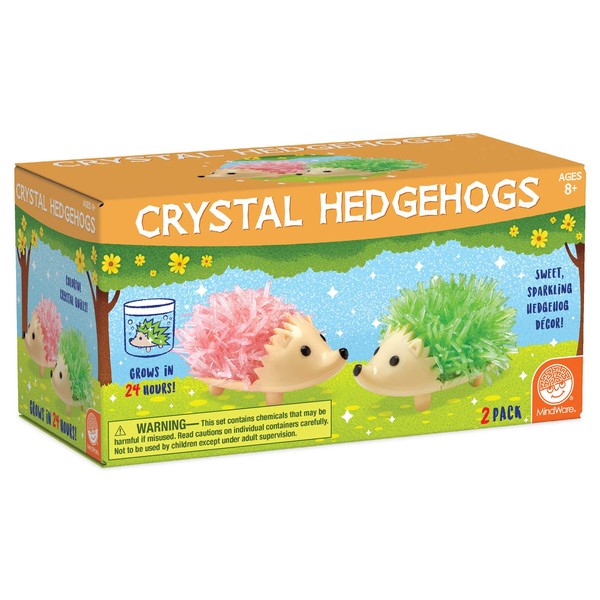 MindWare Crystal Growing Kits: Hedgehogs Bright Colors Set of 2 – Cute DIY Crystal Growing Kits for Kids & Teens – Funky Mini Science Experiment in an 9pc kit – Crystals Grow in 24 Hours