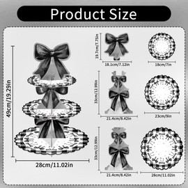 Black Bow Birthday Decorations Cupcake Stand, 3 Tier Bow Themed Cardboard Cupcake Display Stand Dessert Tower, Black Party Supplies for Girls and Women