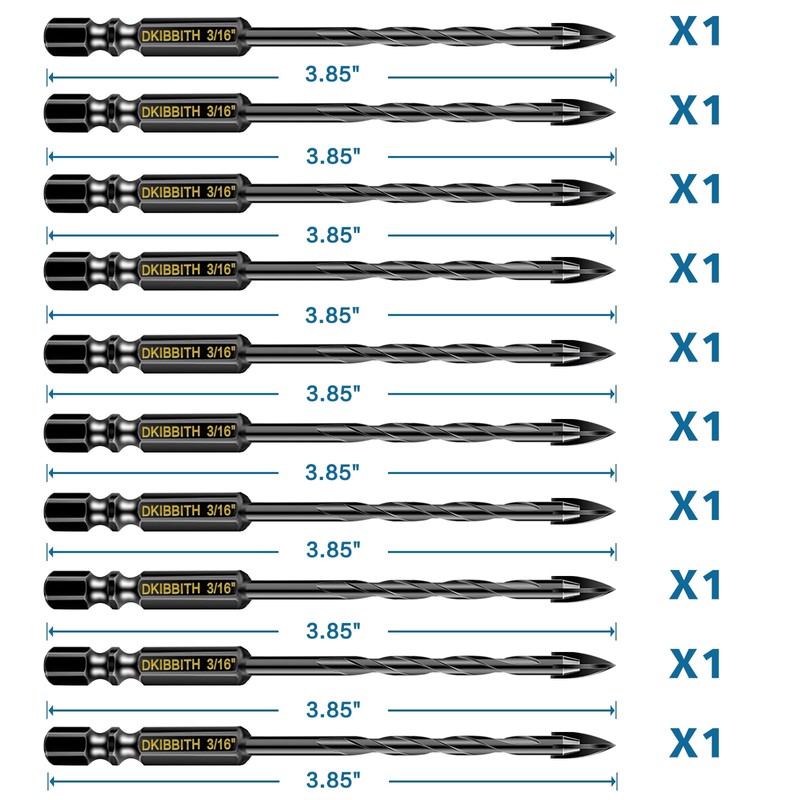 10 Pcs 3/16" Masonry Concrete Drill Bit Set for Tile