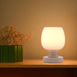 Small Bedside Table Lamp Set of 2,Milky White Glass,Small Place Desk Lamp,3CCT LED Bulb Included- White