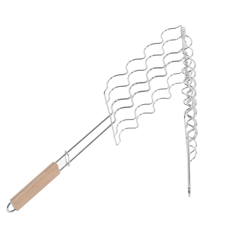 Corn Grilling Basket Stainless Steel Beech Wood Handle Even Heat