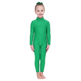 Kepblom Girls Long Sleeve Unitard Spandex Turtleneck Full Bodysuit for Kids(Green,M)