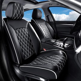 Huidasource Driver Seat Cover, Faux Leather Auto Front Seat Covers, Car Seat Covers Front Seats Universal Fit for Most Cars, Van, Truck, SUV, Fit for Honda Civic Nissan etc (Front Pair/Black&White)