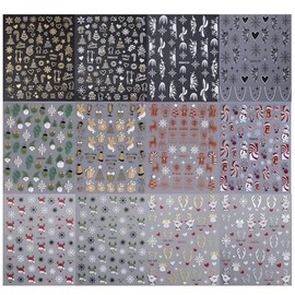Christmas Gold Nail Stickers Decals 12PCS Santa Claus Snowflakes 3D Nail Art Sticker for Women Self-Adhesive Glitter Slider Deer Gingerbread Men Tree Holiday Winter Manicure Decoration Nail Supplies