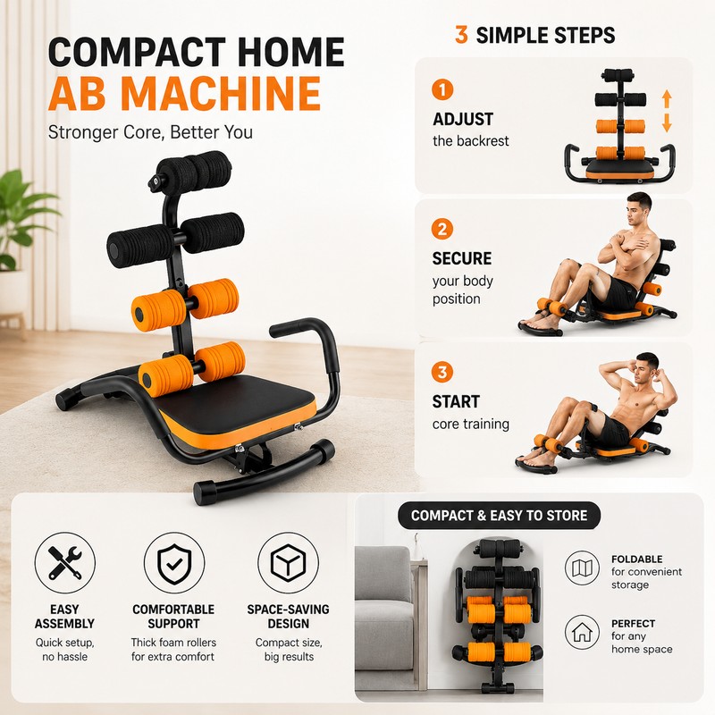Adjustable Ab Workout Machine for Home Gym – 3-Position Backrest