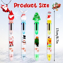 SULOLI Christmas Multicolor Ballpoint 6-in-1 Pens, 12 Pcs Retractable Pen Santa Claus Reindeer Xmas Rollerball Pens for Christmas Party Favors