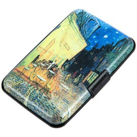 Kaabao Credit Card Holder for Women Men RFID Blocking Wallet Small Business Metal Slim Mini Aluminum Hard Case, Cafe Terrace at Night by Vincent Van Gogh, Small, Minimalist, Compact, American