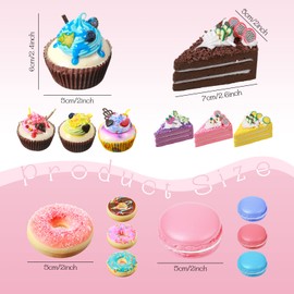 16 Pcs Fake Food Realistic Artificial Toy Donuts Cupcake Fake Slice Cake Artificial Simulation Macaron, Artificial Food for Display PU Foam Fake Realistic Food Props for Home Shop Party Decorations