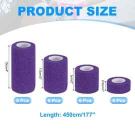 PATIKIL 1"/2"/3"/4" Self Adhesive Bandage Wrap, 24 Pcs 5 Yard Elastic Self Breathable Self Adherent Wrap Tape for Stretch Athletic Sports Wrist Ankle Outdoor Tape, Dark Purple