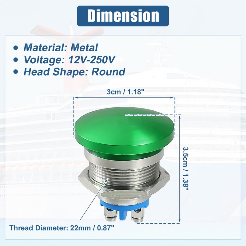 QUARKZMAN 22 mm Button Metal Button Metal Button AC/DC 12V-250V
