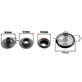 WedDecor Shiny Black 15mm Press Studs Heavy Duty Metal Nickle Free 4 Parts Snap Fasteners Rivets Button for Leather Crafts, Jackets, Bags, Straps, Jeans, Clothes Repair - Pack of 10