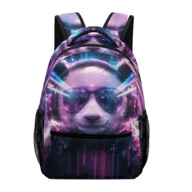 KOYI Panda Backpack for Kids - Crazy Lazer DJ Panda with Sunglasses School Backpack - Funny Animal Bookbag for Girls and Boys - Children Daypack Travel Laptop Backpack, 16.5 Inch