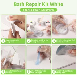 Tub Repair Porcelain Repair Kit, Crack Repair Kit for Bathtubs, Sinks, Marble, Tiles, White