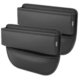 Zjyufy 2pcs Seat Gap Storage Box, PU Leather Car Seat Storage Box, New Car Seat Gap Filler, Car Organizer Front Seat for Glasses Phones Keys and Cards (Black)