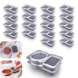 VOUKEN Double Compartment Condiment Container with Lid Double Compartment Snack Containers Double Compartment Snack Containers for to-go Sauce, Sampling, Travel Snack (Transparent 20PCS)